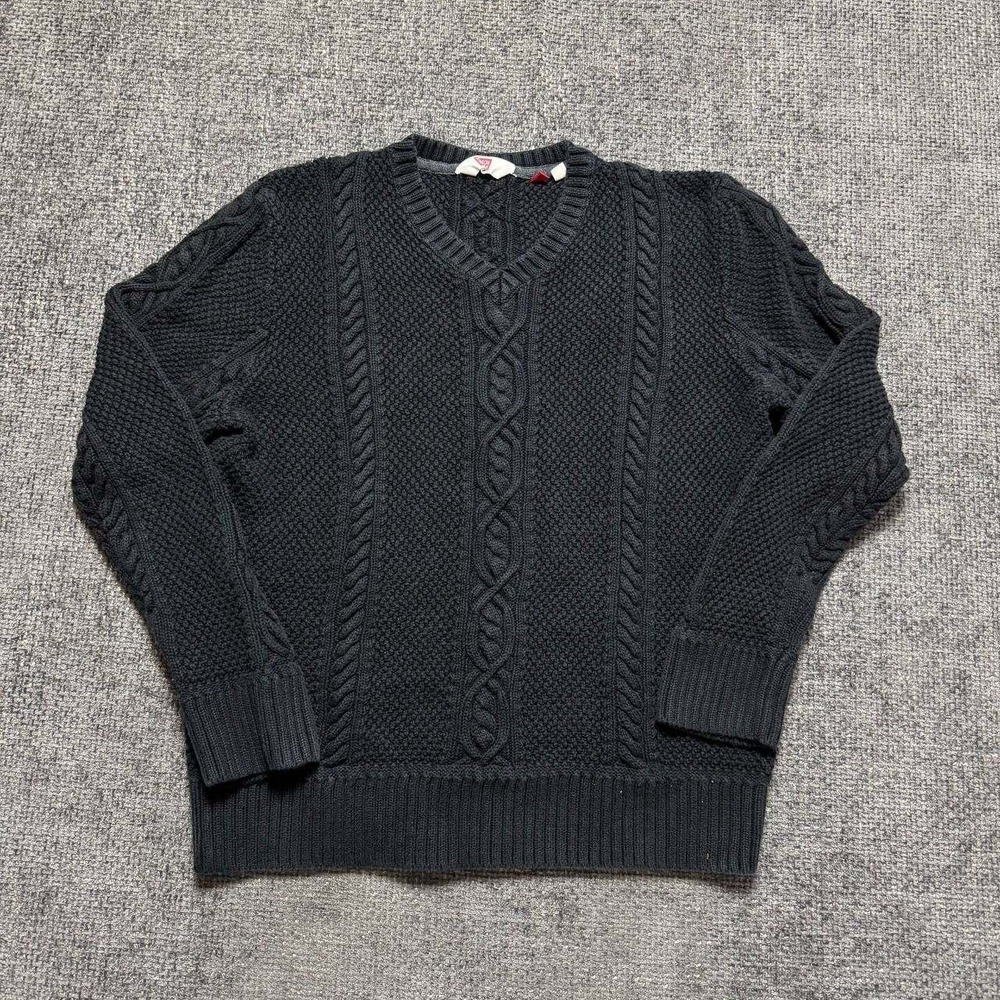 Hudson North Cable Knit Sweater Women XL Black V-Neck Mixed Knit Pullover